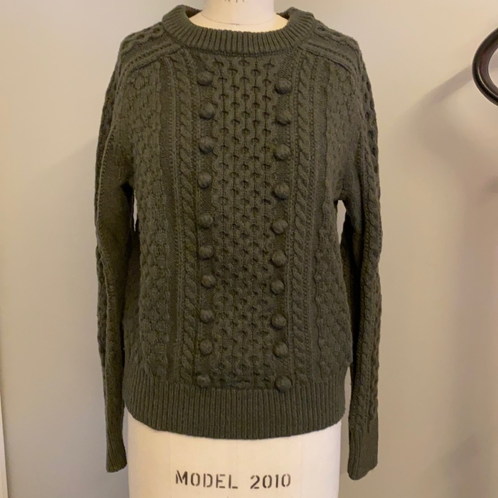 Jcrew green wool cable knit sweater size small